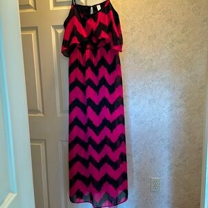 Black and pink chevron maxi dress